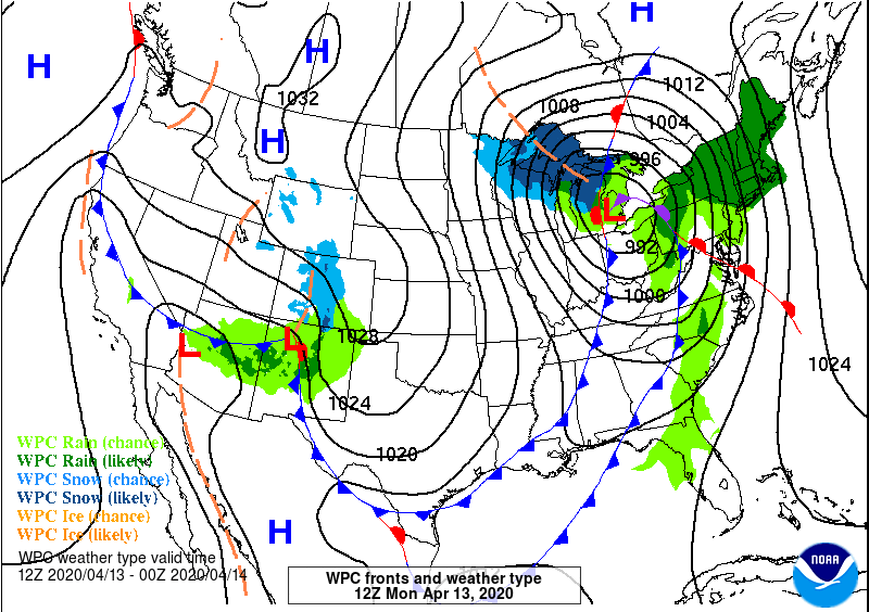 Synoptic weather forecast for 13 April, 2020 morning